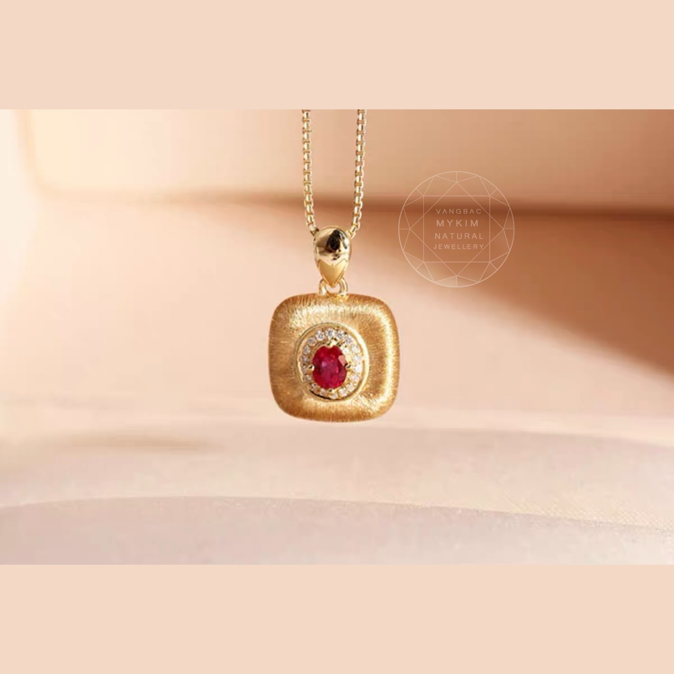 Mặt dây đính Ruby - Kim cương Moissanite - Vàng 14k
