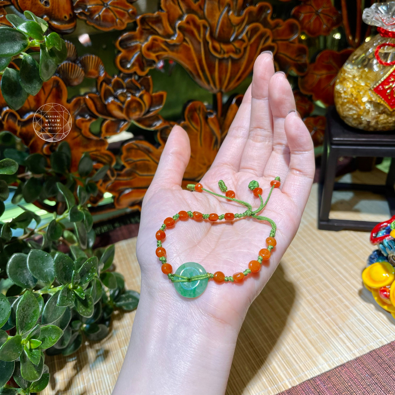 Dây Tết Đồng Điếu - Ngọc Phỉ Thúy Jadeite - Cam Xanh