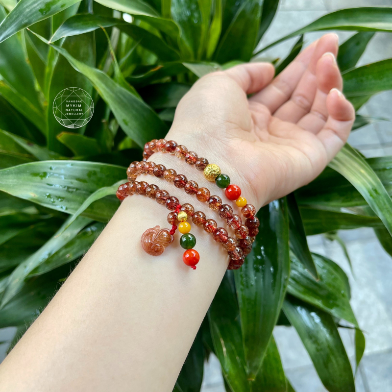 Chuỗi 3 Vòng Thạch Anh Tóc Đỏ - Mix Vàng 