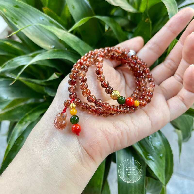 Chuỗi 3 Vòng Thạch Anh Tóc Đỏ - Mix Vàng 