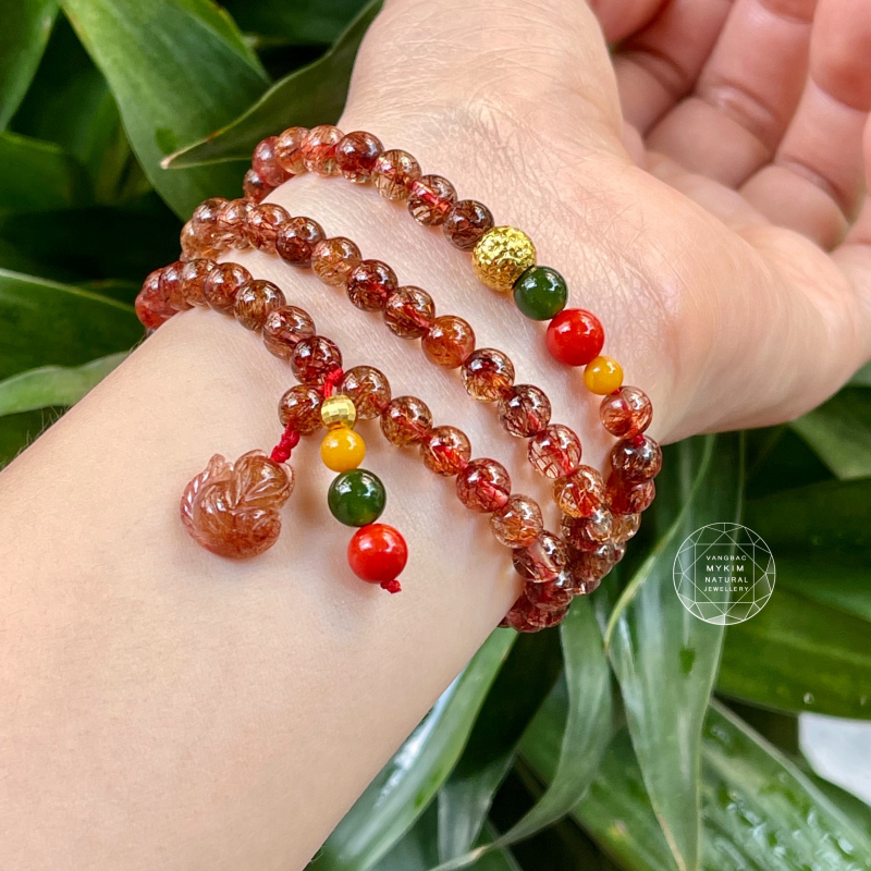 Chuỗi 3 Vòng Thạch Anh Tóc Đỏ - Mix Vàng 