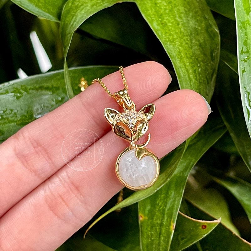 Mặt Dây Hồ Ly - Đá Mặt Trăng - Vàng 10k - 14k - 18k