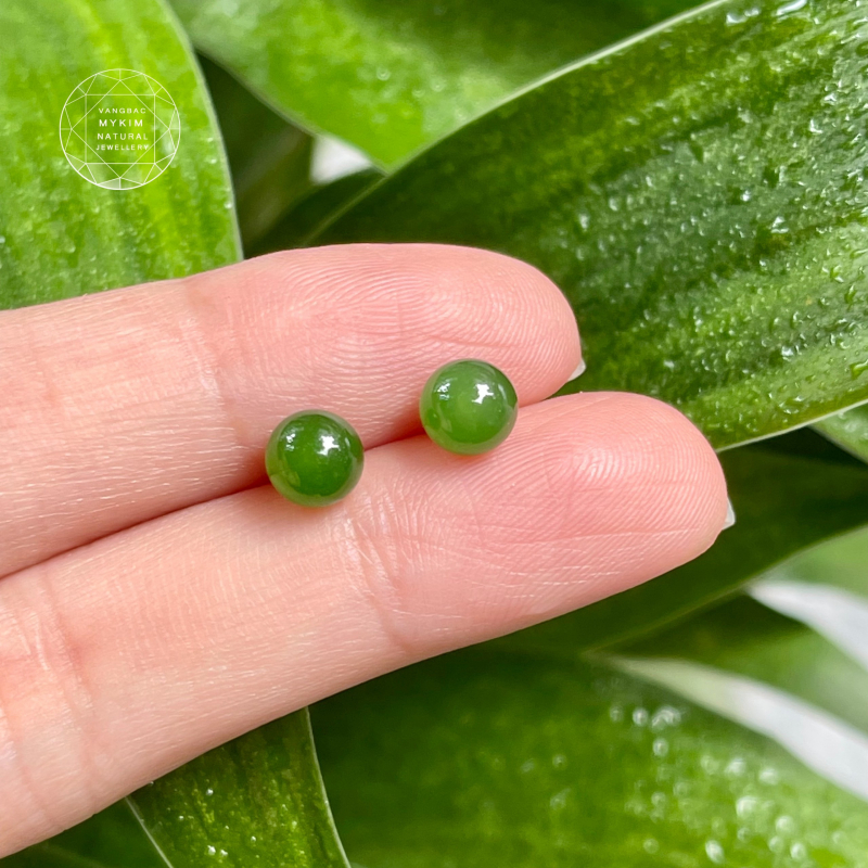 Bông Tai Nụ 6mm - Ngọc Bích Nephrite - Vàng 10k - 14k
