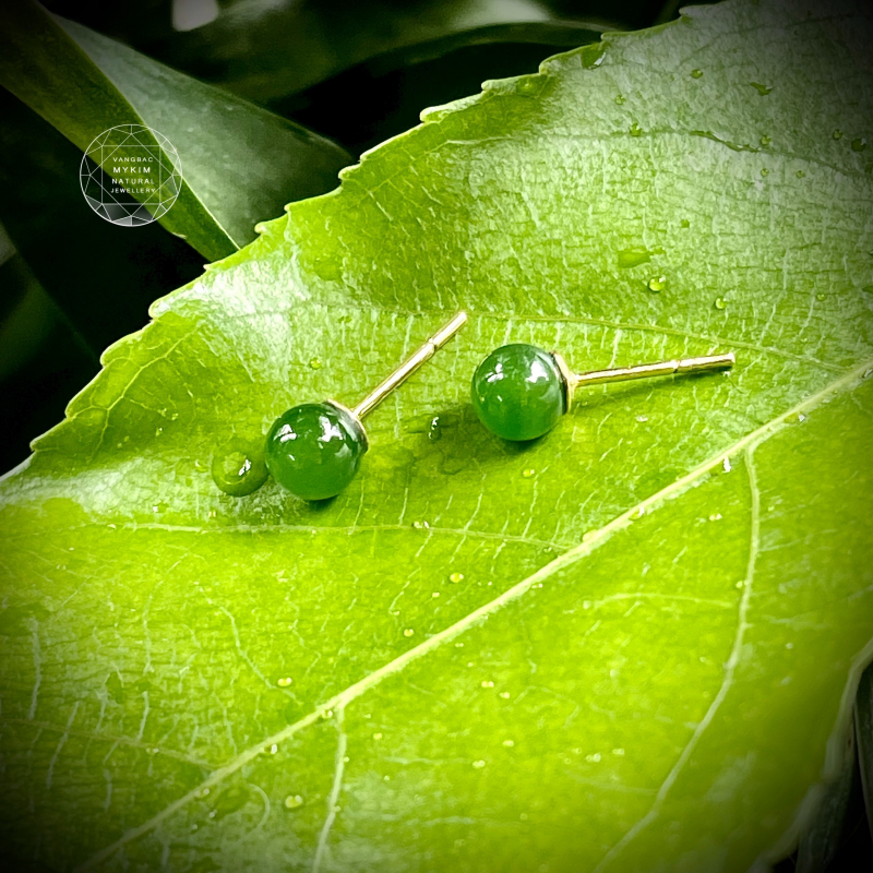 🌿 Bông Tai Nụ 6mm Ngọc Bích Nephrite • Vàng 10k | 14k | 18k • Trang Sức Phong Thủy Tài Lộc & Bình An
