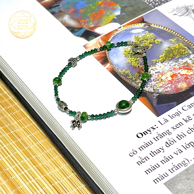 Vòng đá Diopside mix Thạch anh xanh - Bạc 925 cao cấp