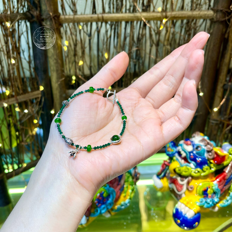 Vòng đá Diopside mix Thạch anh xanh - Bạc 925 cao cấp