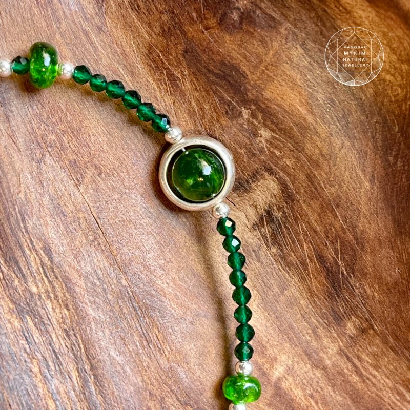 Vòng đá Diopside mix Thạch anh xanh - Bạc 925 cao cấp