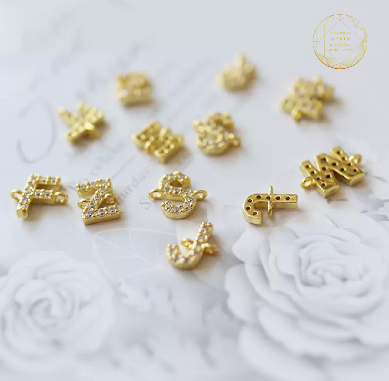 Charm Chữ Mix Lắc Tay - Vàng 14k đính đá