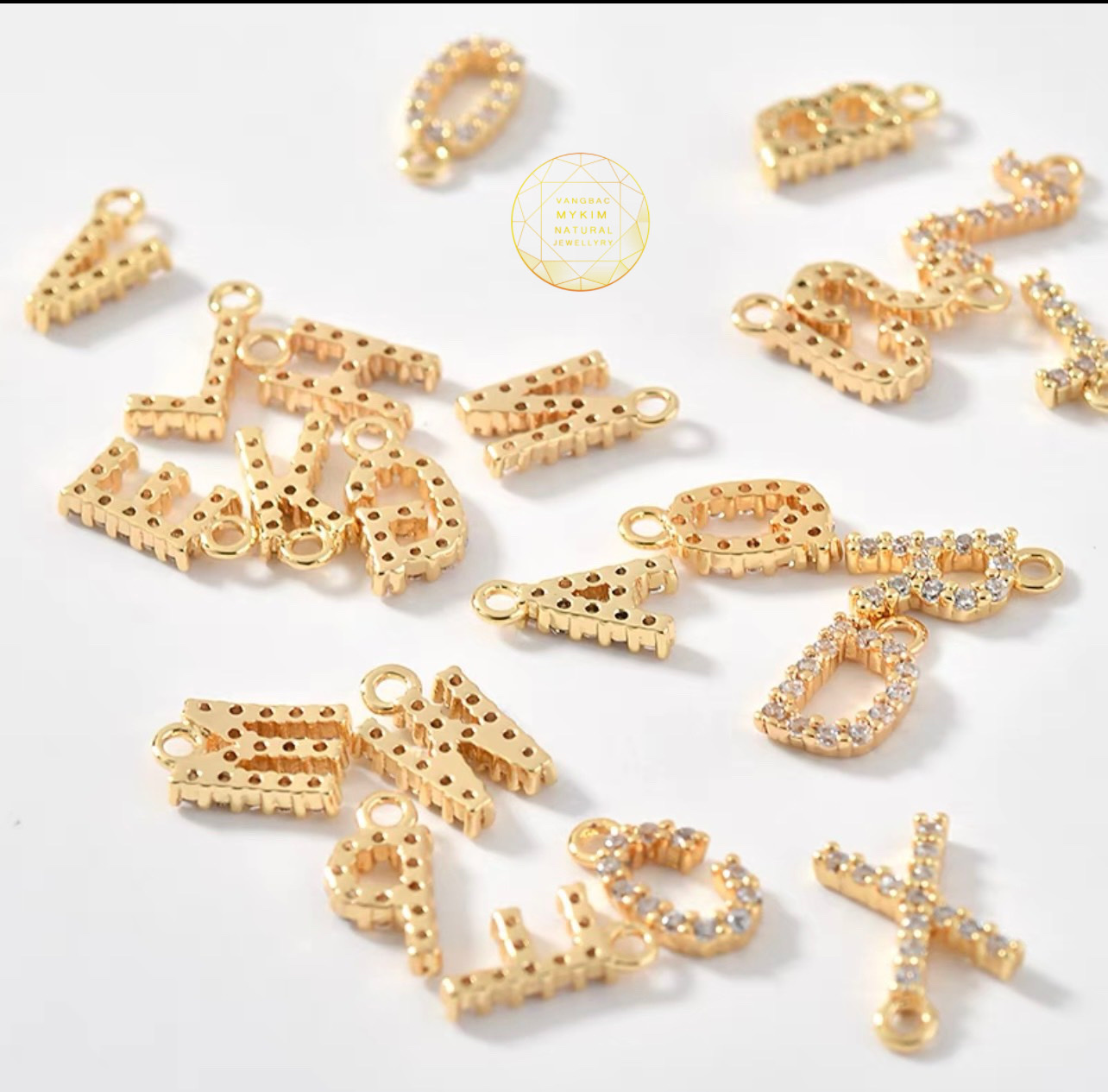 Charm Chữ Mix Lắc Tay - Vàng 14k đính đá