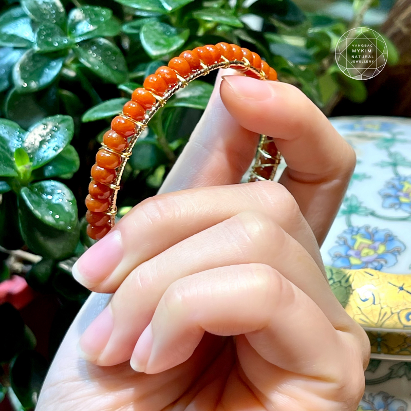 Kiềng mềm Ngọc Phỉ Thúy cam Jadeite - Mạ Vàng - Hàng HongKong
