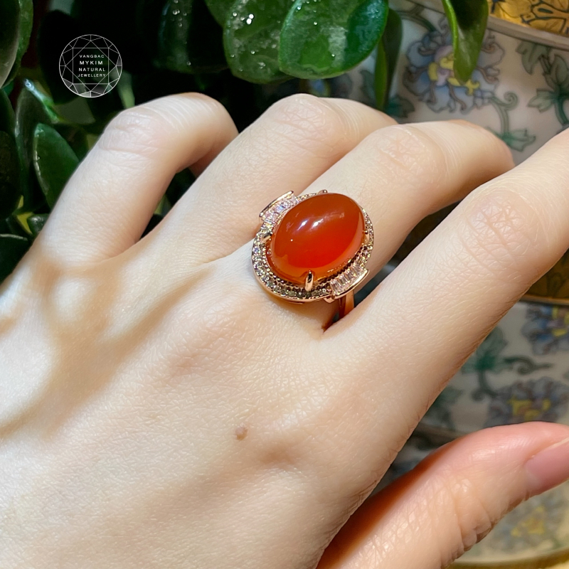 Nhẫn Mã Não Nam Hồng Vip - Silver & Gold 18k - Gắn đá trắng