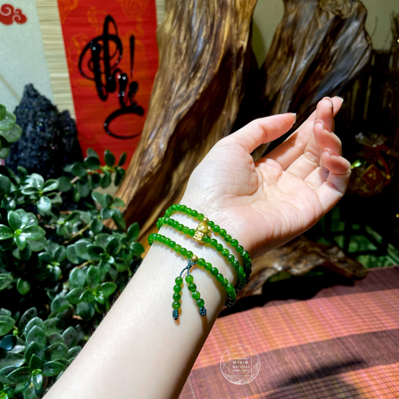 💚 Vòng Tay Đá Diopside VIP Mix Charm Hồ Ly Vàng – 3 Vòng Quấn, Tua Rơi Nhẹ | Duyên Dáng & Thu Hút