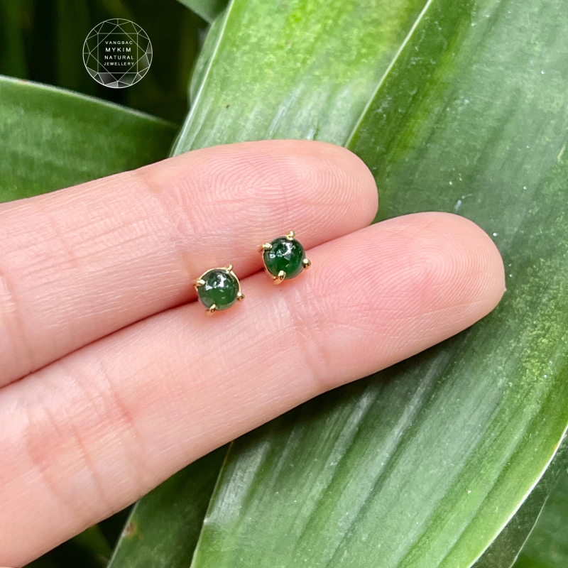 Bông Tai Nụ Ngọc Phỉ Thúy - Vàng 18k