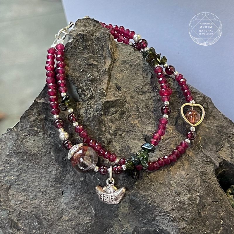 🌸✨ Lắc Tay Đôi Thạch Anh Hồng | PK Bạc 925 Cao Cấp | Thiết Kế Trẻ Trung, Dễ Phối