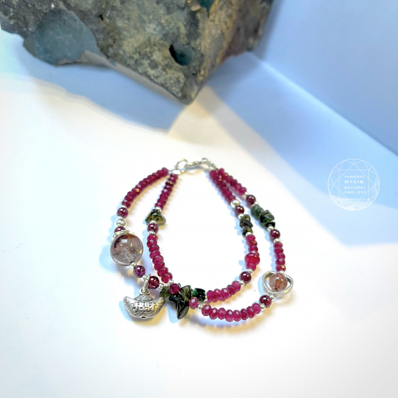 🌸✨ Lắc Tay Đôi Thạch Anh Hồng | PK Bạc 925 Cao Cấp | Thiết Kế Trẻ Trung, Dễ Phối