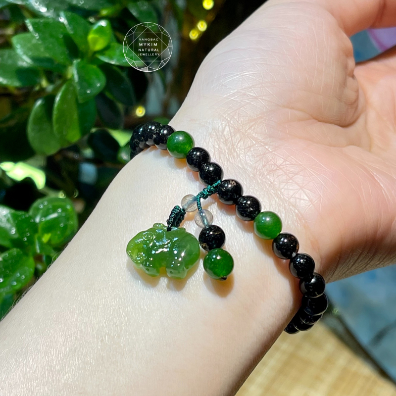 🖤 Vòng Đá Thạch Anh Tóc Đen mix Ngọc Bích Nephrite Canada & Thạch Anh • Trang Sức Phong Thủy Tài Lộc & Bình An