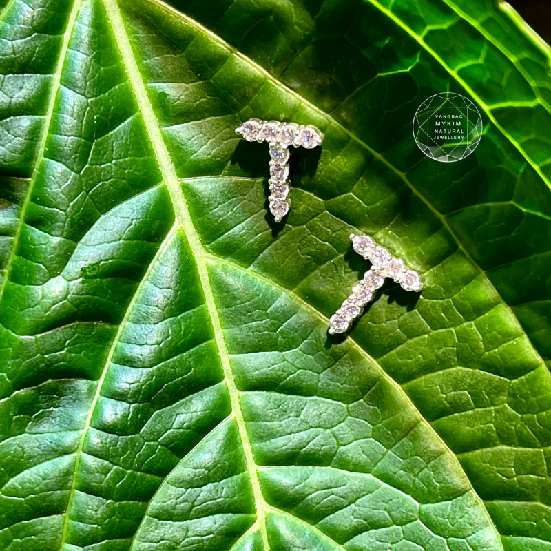 Bông Tai Chữ - Bạc 925 đính đá