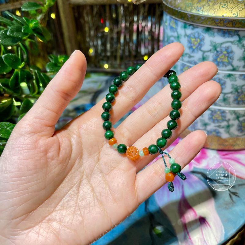 🌿 Vòng Đá Sơn Thủy Mix Kim Tiền Ngọc Phỉ Thúy | Biểu Tượng Cân Bằng – Thu Hút – Tỉnh Thức Nhẹ Nhàng