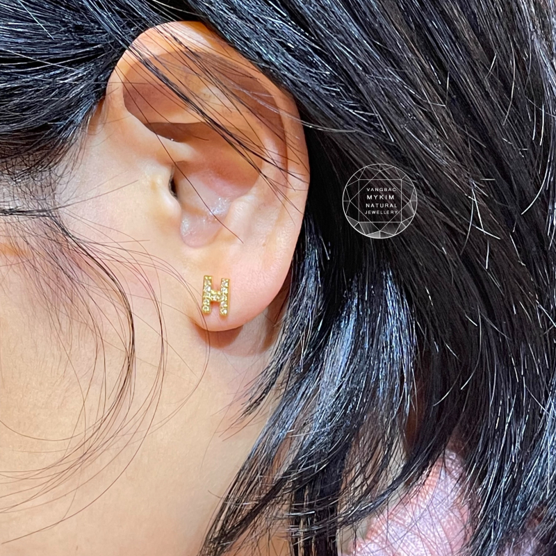 Bông Tai Chữ Cái - Vàng 14k  Size To