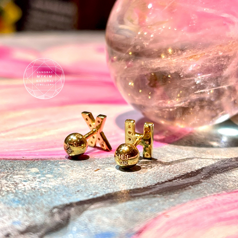 Bông Tai Chữ Cái - Vàng 14k  Size To
