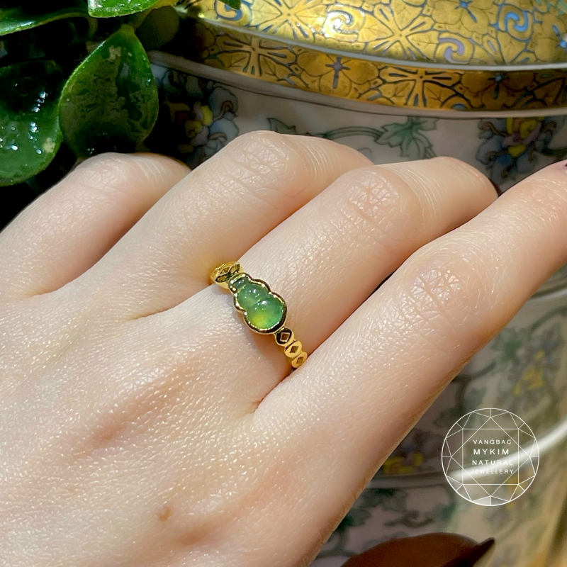 Nhẫn Hồ Lô Ngọc Phỉ Thúy  Jadeite - Băng Xanh - Vàng 14k