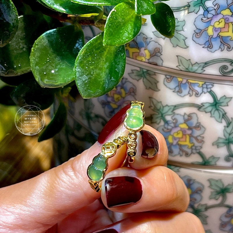 Nhẫn Hồ Lô Ngọc Phỉ Thúy  Jadeite - Băng Xanh - Vàng 14k
