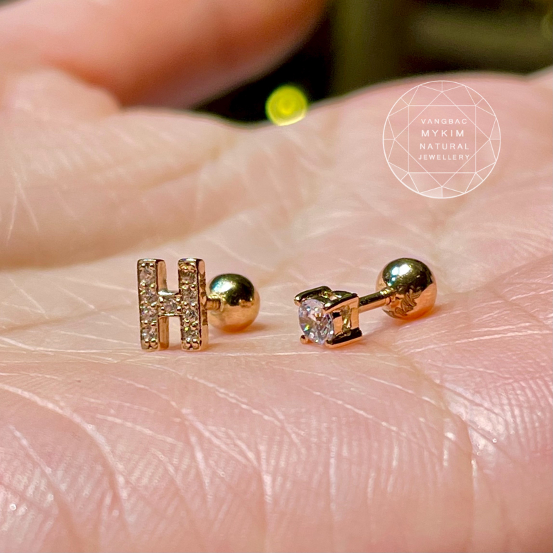 Bông Tai Chữ - Vàng Hồng 14k - Size Nhỏ