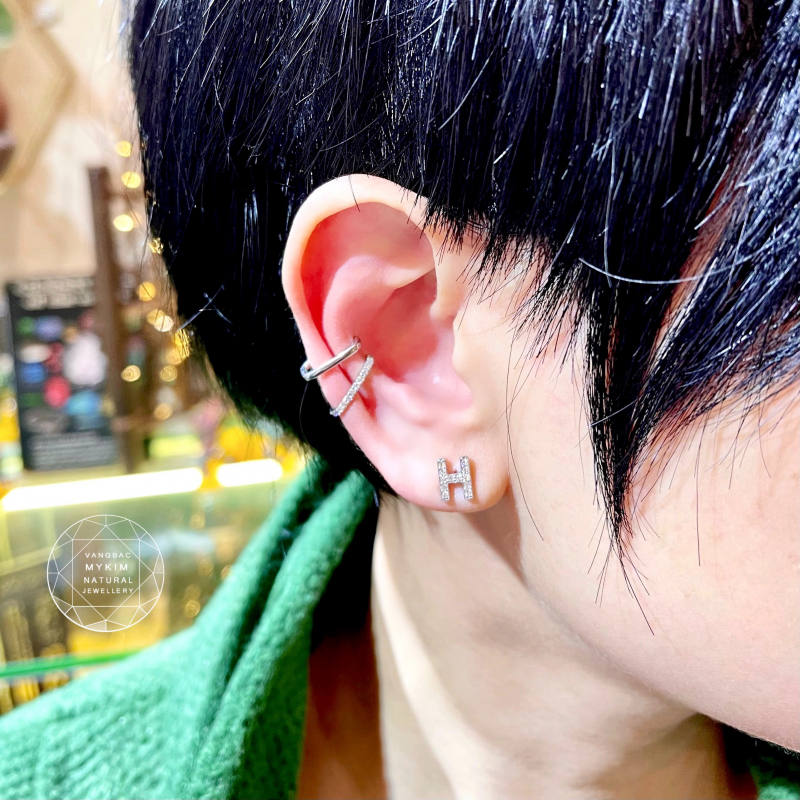 Bông Tai Vành đính đá - Bạc si vàng trắng 18k