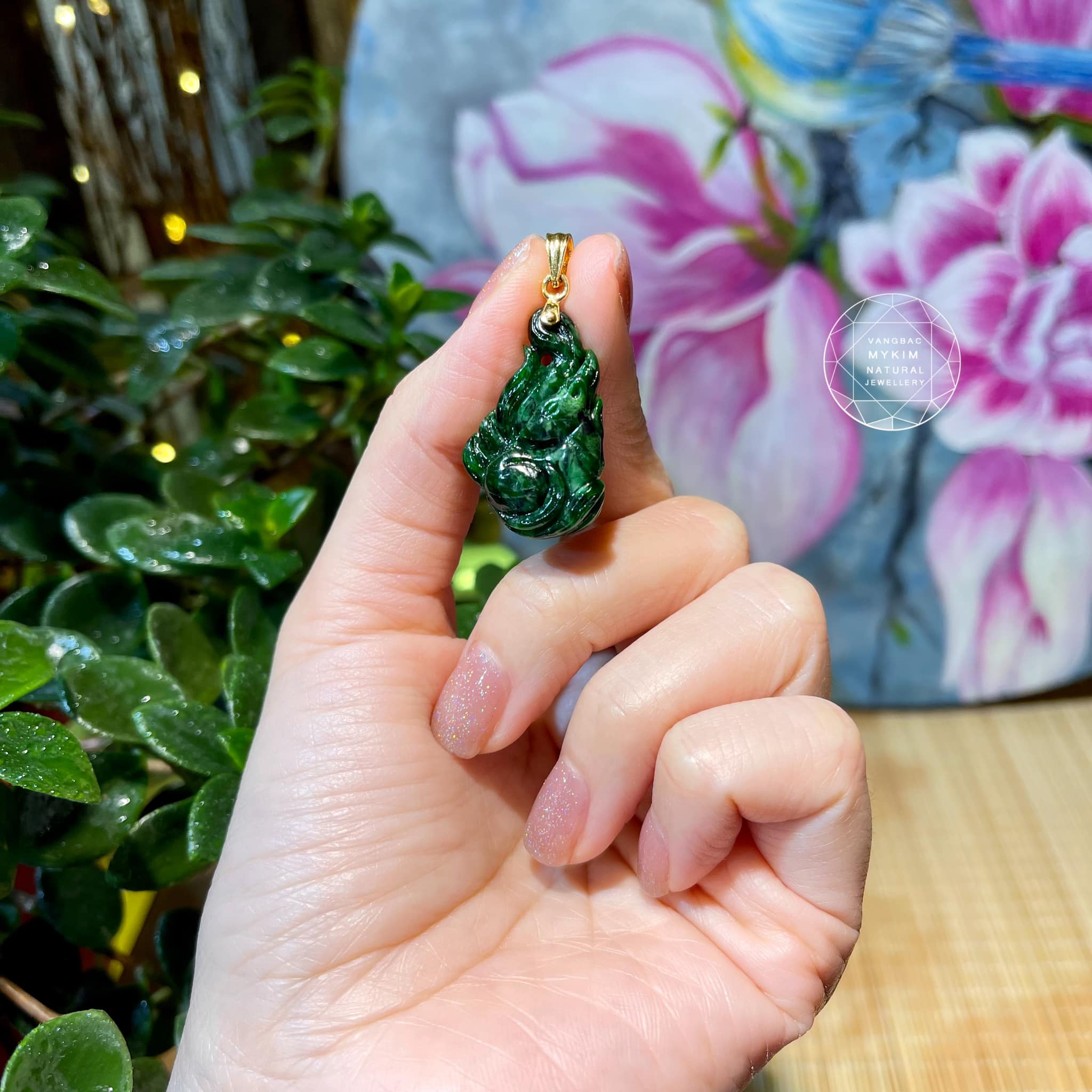 Mặt dây Hồ Ly Ngọc Phỉ Thúy - Móc Vàng 14k