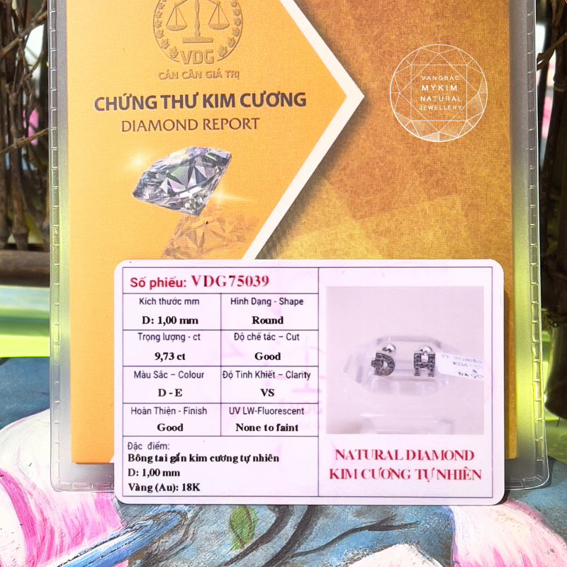 Bông Tai Chữ Cái - Vàng Trắng 18k - đính Kim Cương Thiên Nhiên - Sz 6x5mm