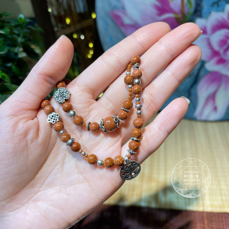 Vòng đá Kim Sa mix Bạc 925 cao cấp