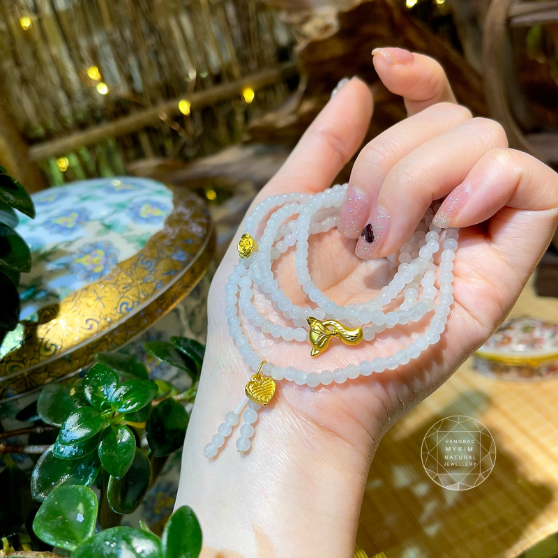 Chuỗi Băng Ngọc Phỉ Thúy (Jadeite) - Charm Vàng 