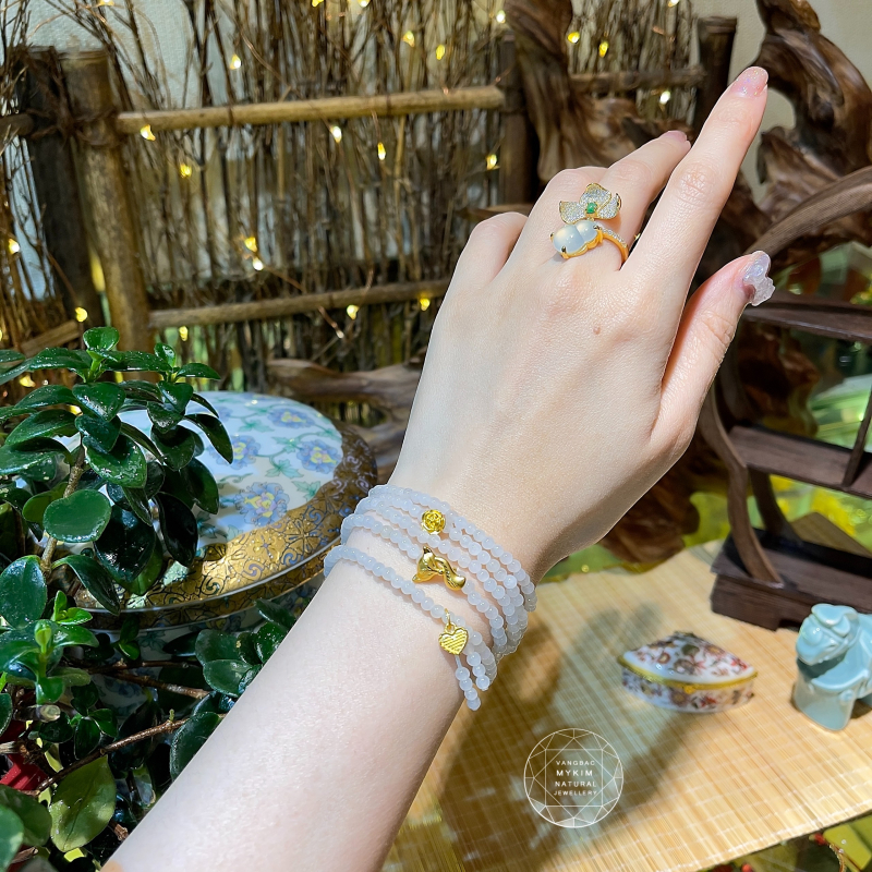 Chuỗi Băng Ngọc Phỉ Thúy (Jadeite) - Charm Vàng 