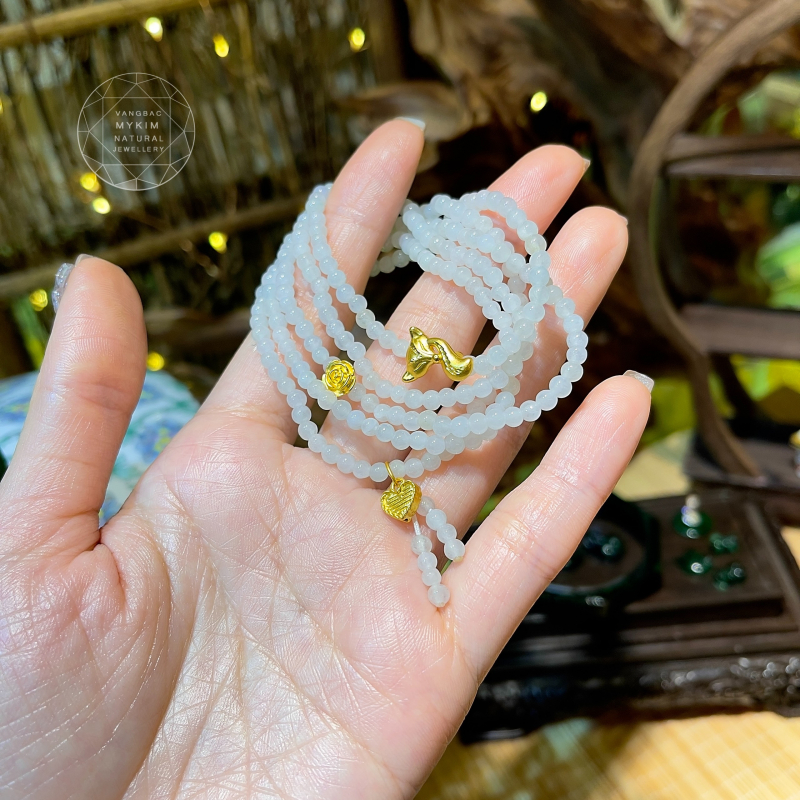 Chuỗi Băng Ngọc Phỉ Thúy (Jadeite) - Charm Vàng 24k