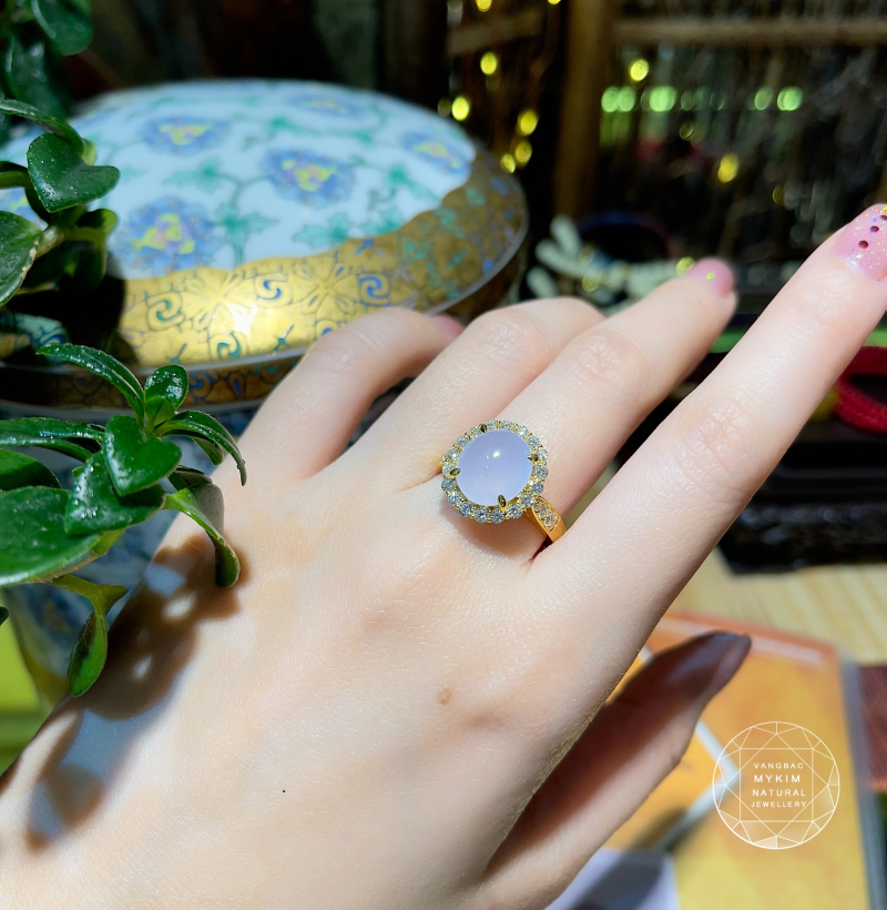 Nhẫn Ngọc Phỉ Thúy Jadeite - Tử La Lan - Vàng 18k Đính Kim Cương TN - VIP