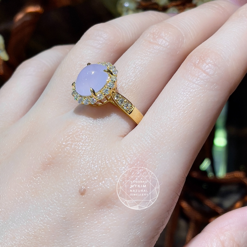 Nhẫn Ngọc Phỉ Thúy Jadeite - Tử La Lan - Vàng 18k Đính Kim Cương TN - VIP