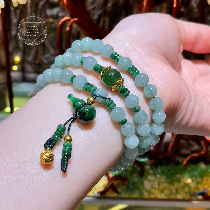 Chuỗi Vòng Ngọc Phỉ Thúy Hồ Lô (Jadeite) - Mix Vàng