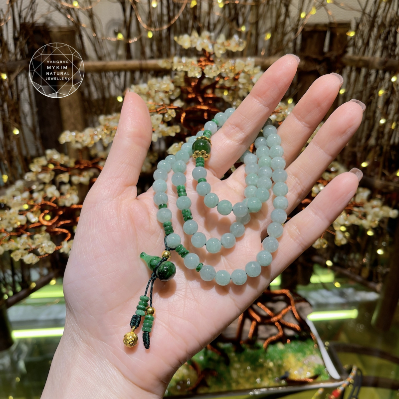 Chuỗi Vòng Ngọc Phỉ Thúy Hồ Lô (Jadeite) - Kết Vàng 24k