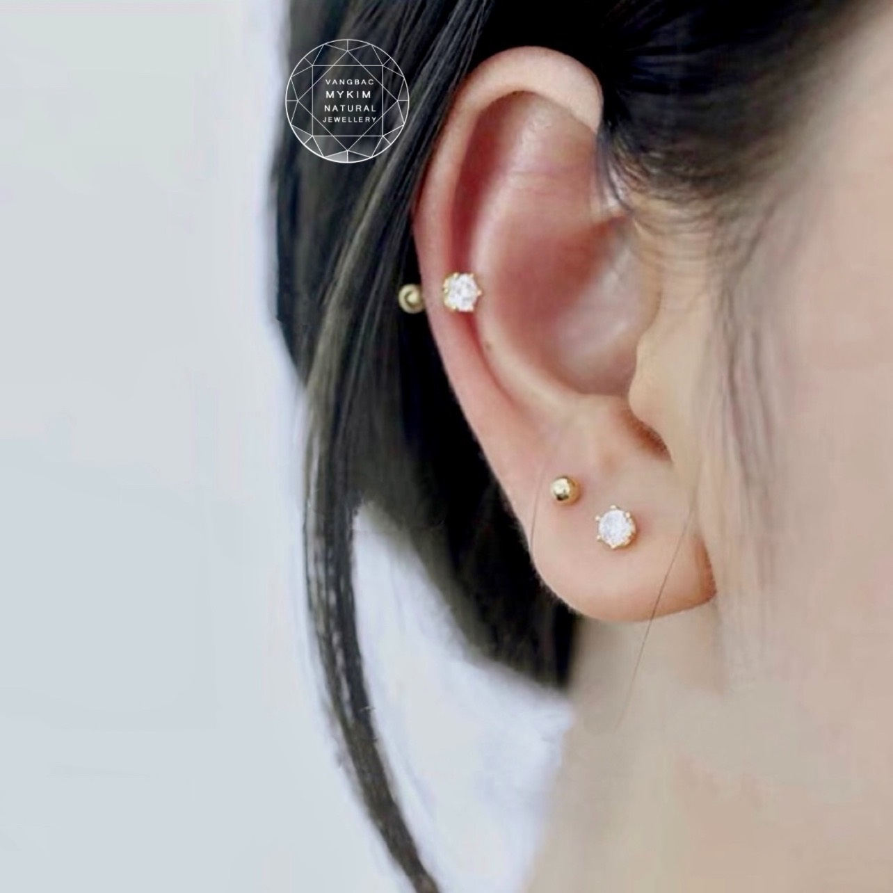 Bông Tai Nụ Đính Đá - Vàng 14k
