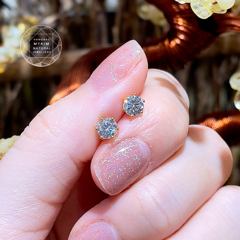 Bông Tai Nụ Đính Đá - Vàng 14k