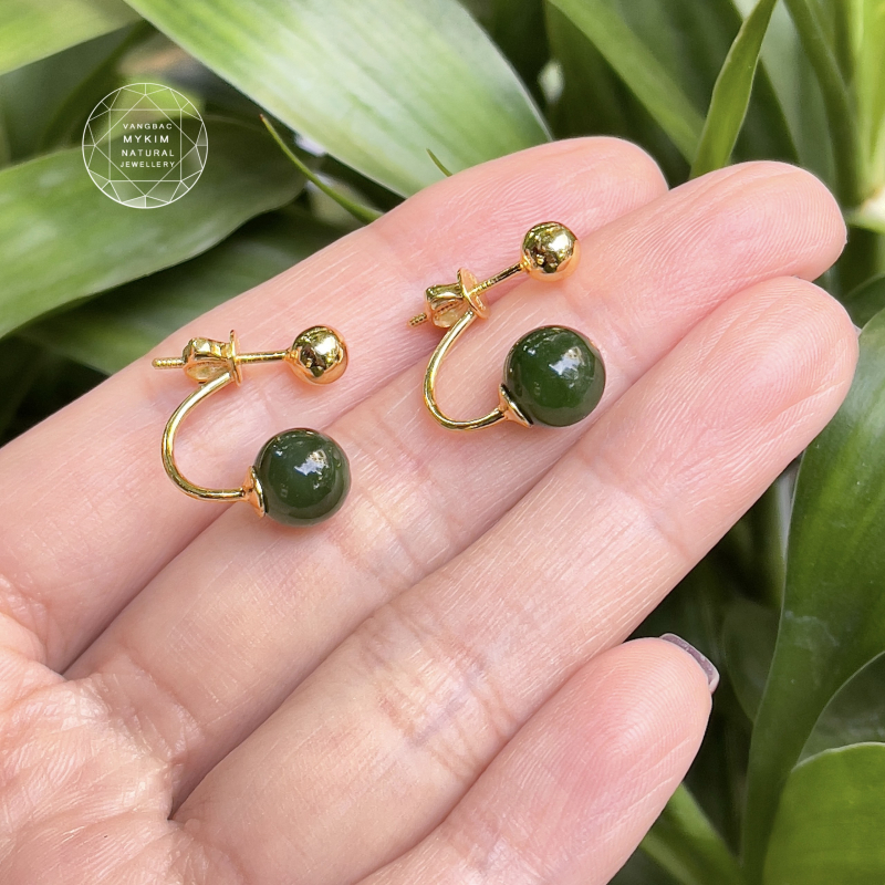 💎 Bông Tai Đính Ngọc Bích Tự Nhiên • Vàng 18k • Sang Trọng &  Quý 