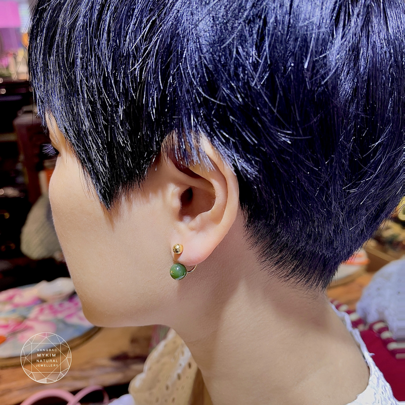 💎 Bông Tai Đính Ngọc Bích Tự Nhiên • Vàng 18k • Sang Trọng &  Quý 