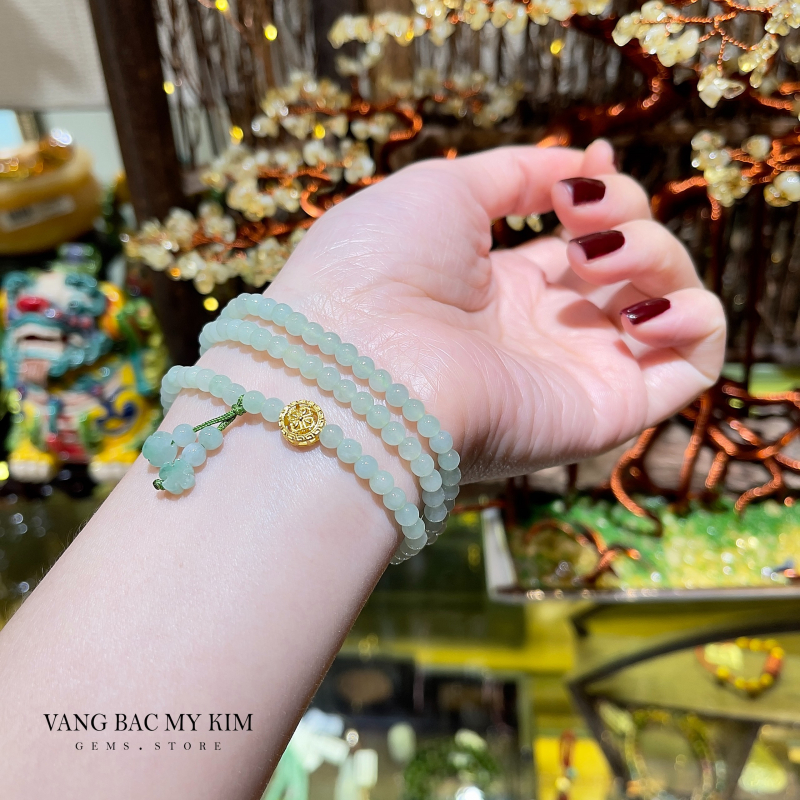 Chuỗi Vòng Phỉ Thúy Băng Xanh - mix charm Vàng 18k