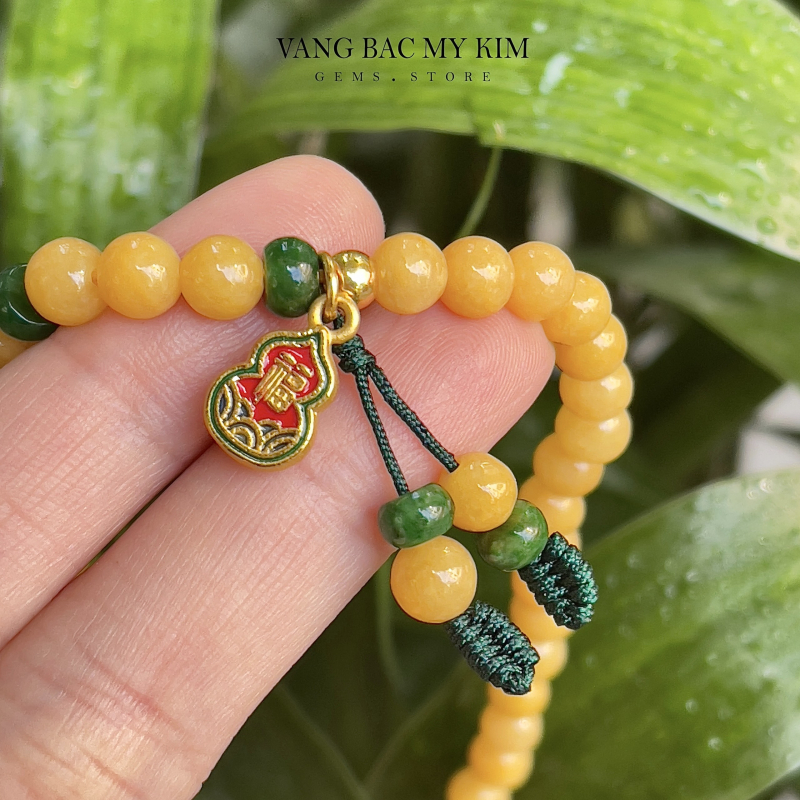 Chuỗi Vòng Hồng Phỉ Thúy Jadeite - mix Hồ Lô Vàng - Vip