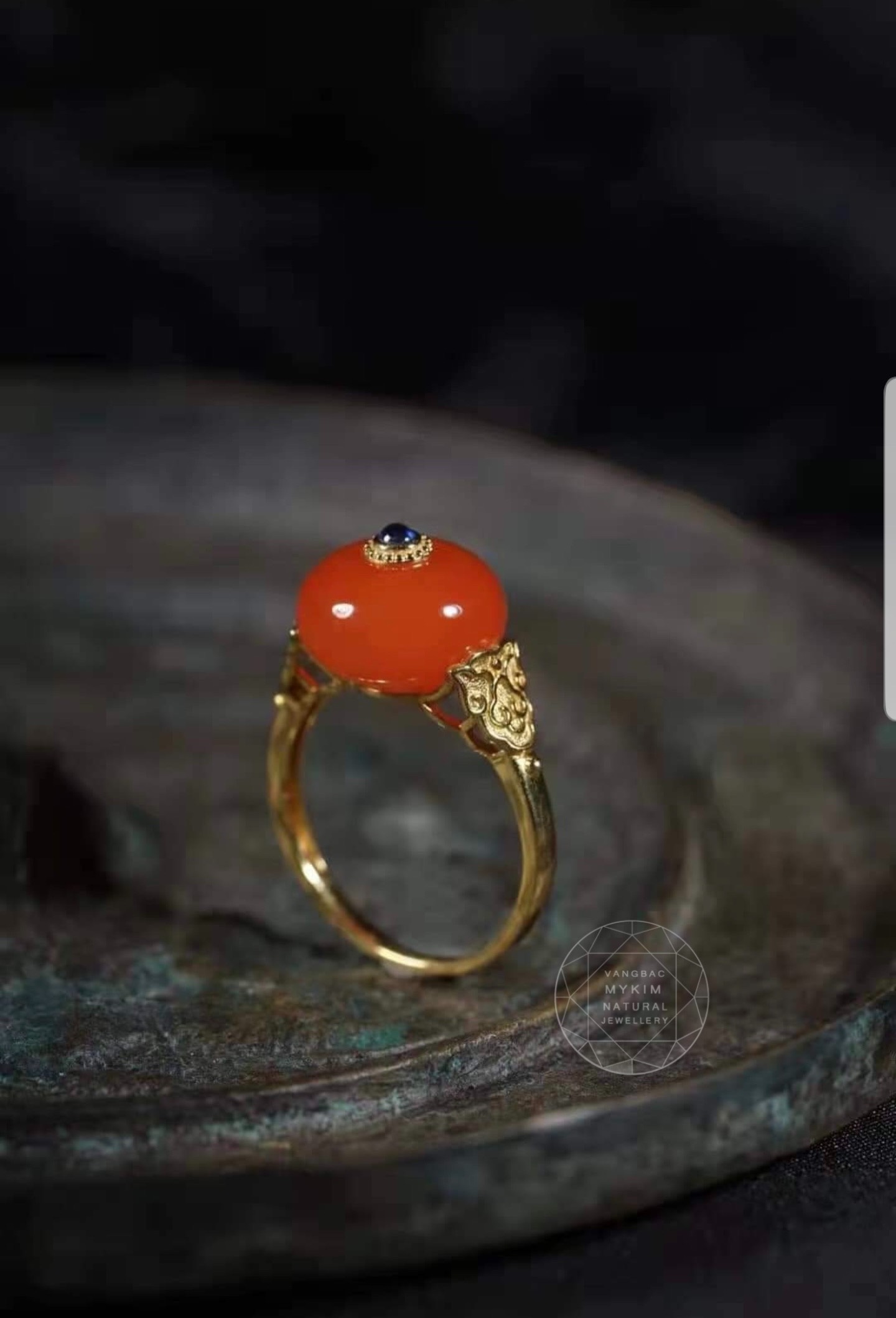 Nhẫn Đồng Điếu Phỉ Thúy Hoàng Huyết Jadeite - Vàng 14k - 18k