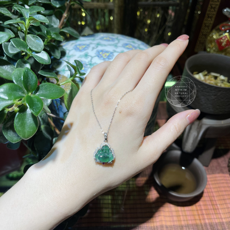 Mặt Phật Di Lặc - Phỉ Thúy Hoàng Đế - Bạc si vàng trắng 18k