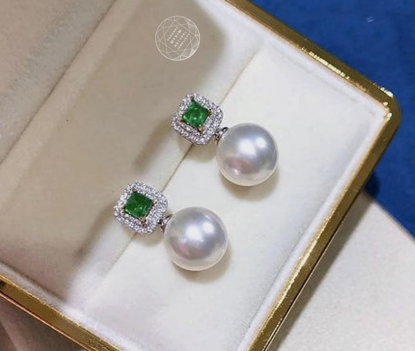 Bông Tai Ngọc Trai đính đá kiểu - Vàng Trắng 10k - 14k