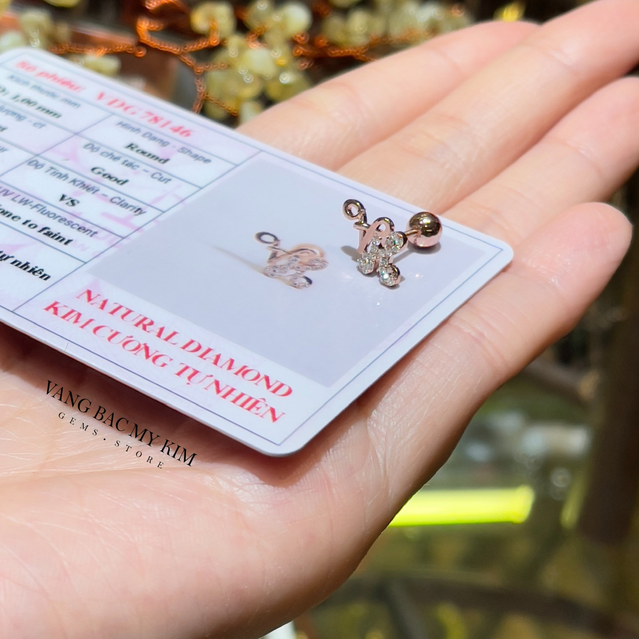 Bông Tai Chữ Ghép Liền - Vàng Hồng 18k - Đính Kim Cương TN