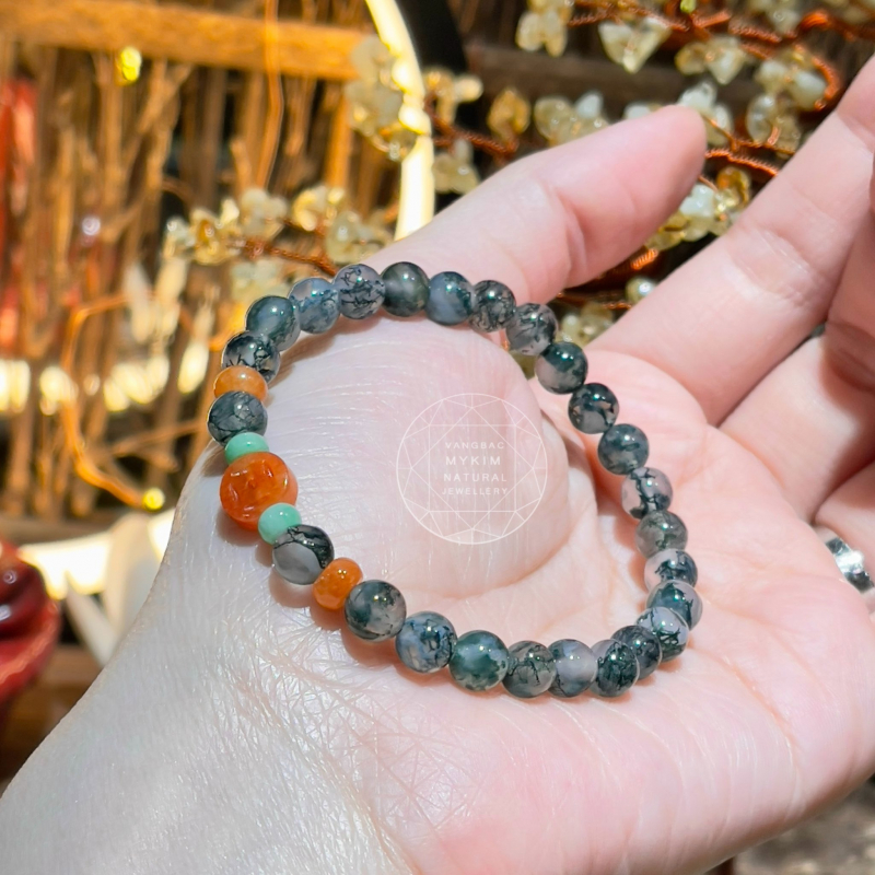 Vòng Mã Não Ưu Linh mix Ngọc Jadeite
