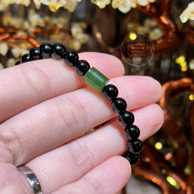 🖤 Vòng Đá Mã Não Đen Mix Ngọc Bích Nephrite • Trang Sức Phong Thủy Tài Lộc & Bình An